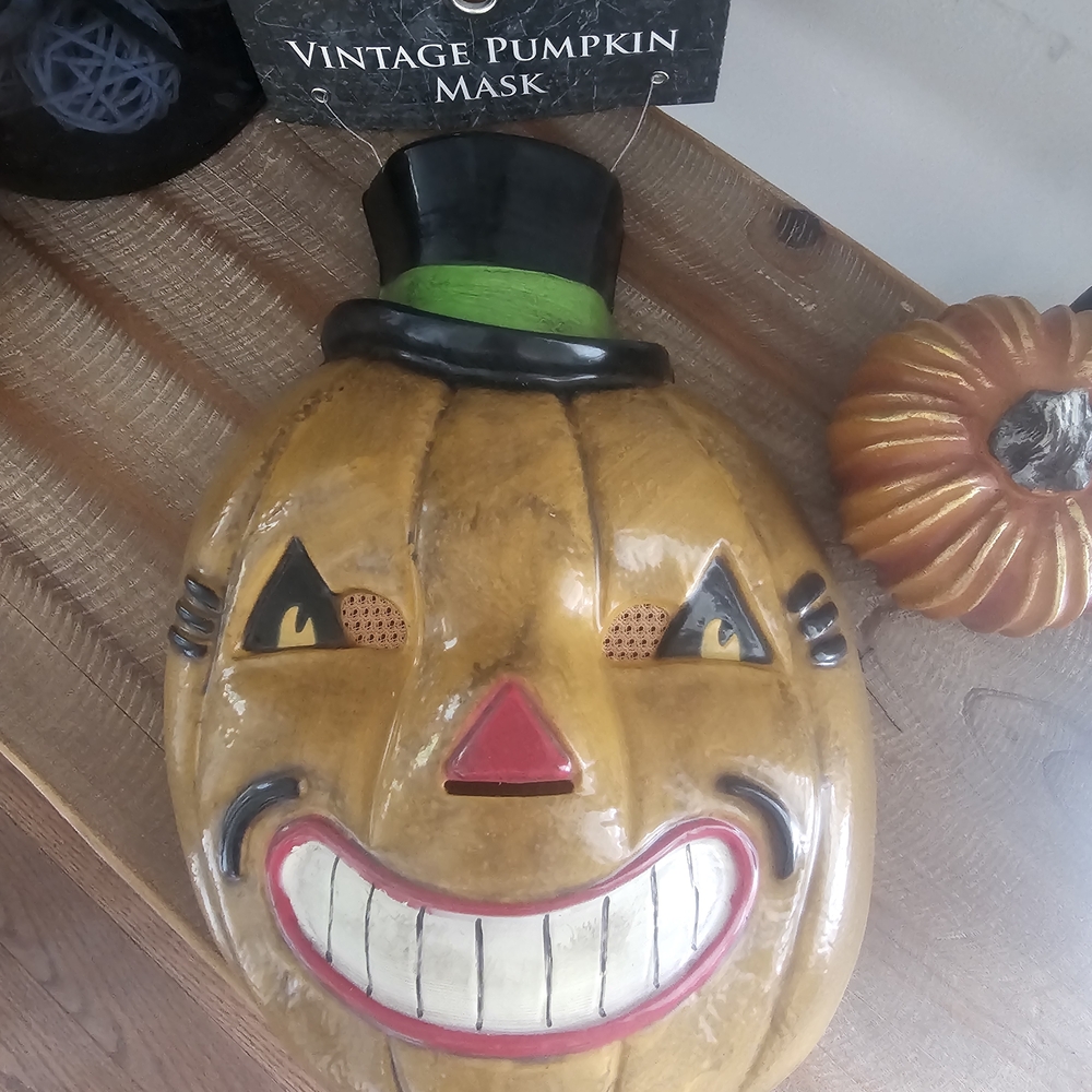 Vintage Pumpkin Mask with Black Hat